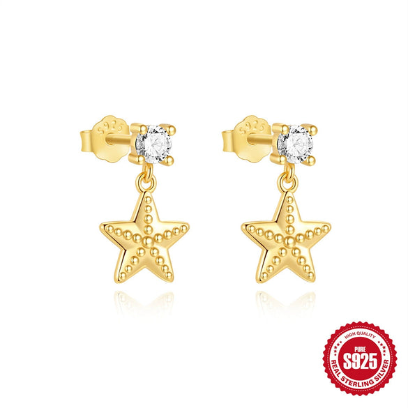 Wholesale S925 Sterling Silver Geometric Star Moon Diamond Electroplated Women's Earrings