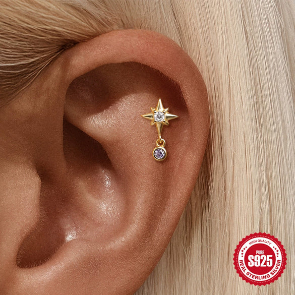 Wholesale S925 Sterling Silver Geometric Star Moon Diamond Electroplated Women's Earrings