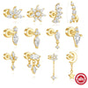 Wholesale S925 Sterling Silver Geometric Star Moon Flower Crown Smooth Tassel Flat Head Thread Piercing Ear Bone Nail Set With Gems
