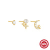 Wholesale S925 Sterling Silver Geometric Star Moon Sun Earrings With Electroplating And Pearl Minimalist Style