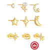 Wholesale S925 Sterling Silver Geometric Star Moon Sun Earrings With Electroplating And Pearl Minimalist Style