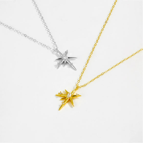 Wholesale S925 Sterling Silver Geometric Star Necklace For Women Light Luxury Design Electroplated