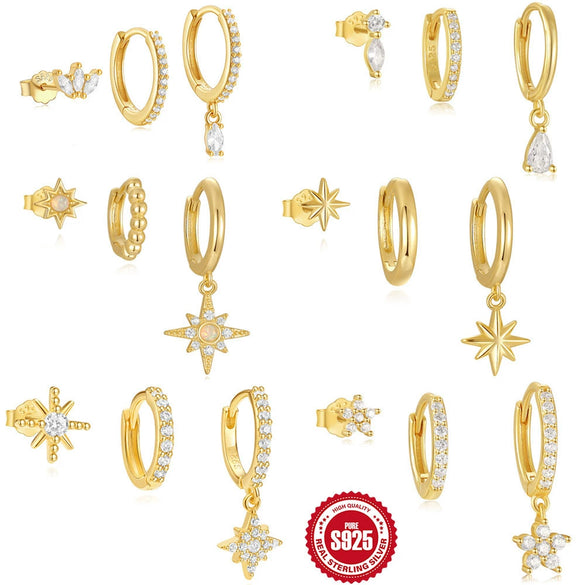 Wholesale S925 Sterling Silver Geometric Star Opal Earrings With Electroplating For Women