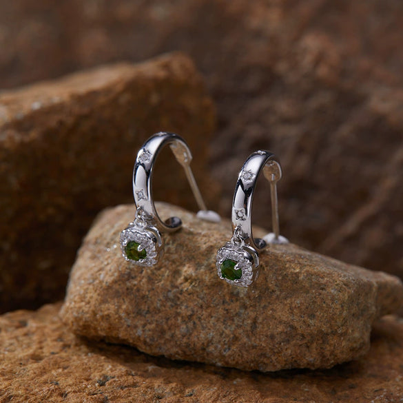 Wholesale S925 Sterling Silver Geometric Star Shape Natural Color Gem Set Earrings Light Luxury Nonfading Jewelry
