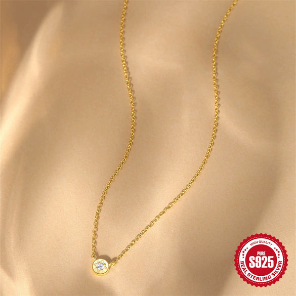 Wholesale S925 Sterling Silver Geometric Star Zircon Necklace With Electroplating Women's Light Luxury Minimalist All Match Clavicle Chain