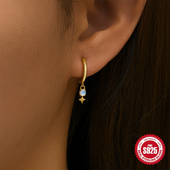 Wholesale S925 Sterling Silver Geometric Stars Blue Opal Diamond Earrings For Women
