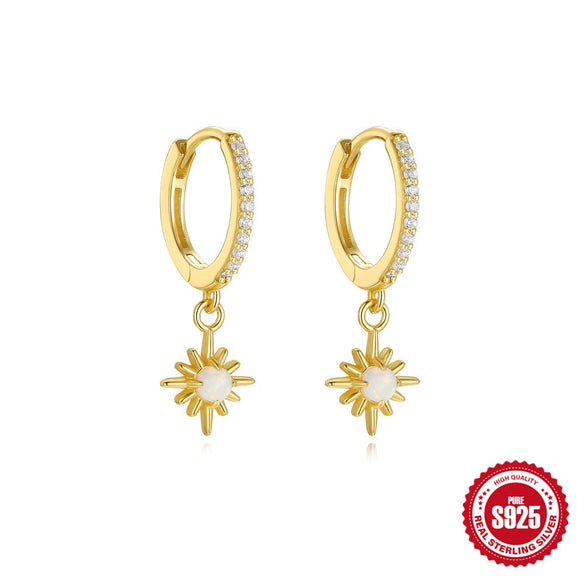 Wholesale S925 Sterling Silver Geometric Stars Blue Opal Diamond Earrings For Women