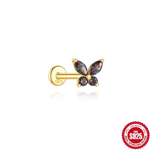 Wholesale S925 Sterling Silver Geometric Style Ear Jewelry With Environmentally Friendly Electroplating And Rainbow Stone