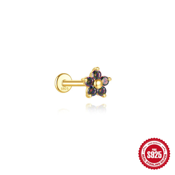 Wholesale S925 Sterling Silver Geometric Style Ear Jewelry With Environmentally Friendly Electroplating And Rainbow Stone