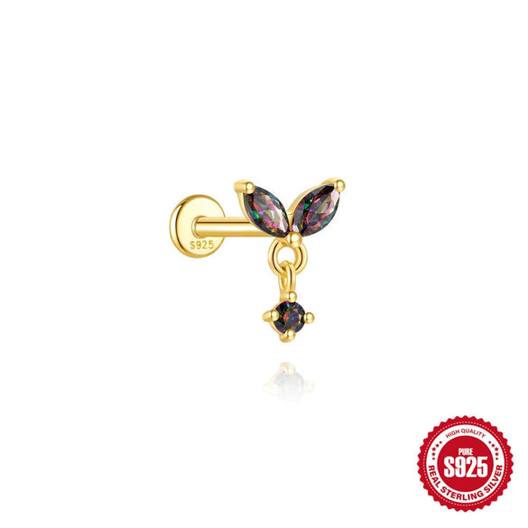 Wholesale S925 Sterling Silver Geometric Style Ear Jewelry With Environmentally Friendly Electroplating And Rainbow Stone