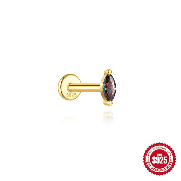 Wholesale S925 Sterling Silver Geometric Style Ear Jewelry With Environmentally Friendly Electroplating And Rainbow Stone