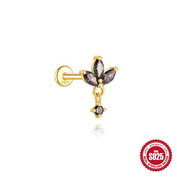 Wholesale S925 Sterling Silver Geometric Style Ear Jewelry With Environmentally Friendly Electroplating And Rainbow Stone