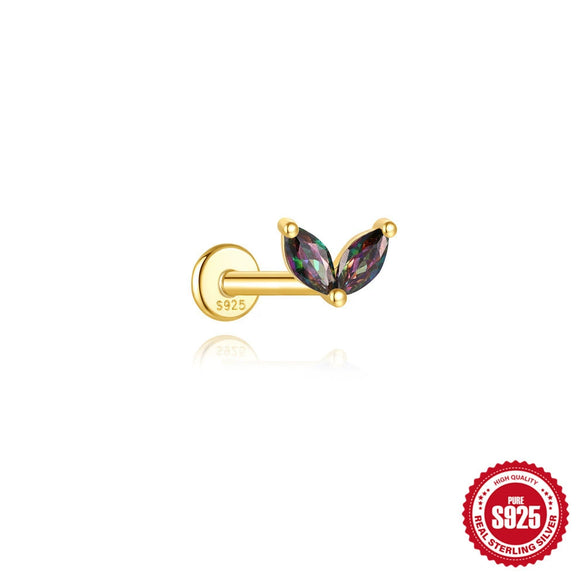 Wholesale S925 Sterling Silver Geometric Style Ear Jewelry With Environmentally Friendly Electroplating And Rainbow Stone