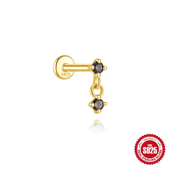 Wholesale S925 Sterling Silver Geometric Style Ear Jewelry With Environmentally Friendly Electroplating And Rainbow Stone