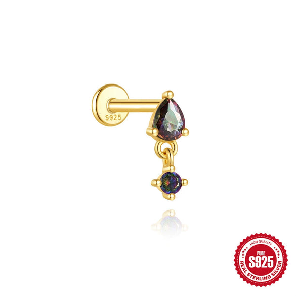 Wholesale S925 Sterling Silver Geometric Style Ear Jewelry With Environmentally Friendly Electroplating And Rainbow Stone