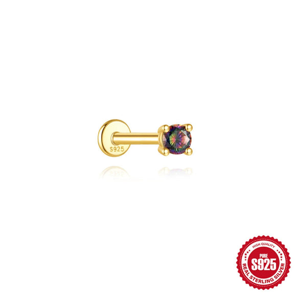 Wholesale S925 Sterling Silver Geometric Style Ear Jewelry With Environmentally Friendly Electroplating And Rainbow Stone