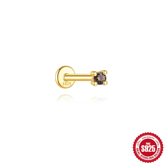 Wholesale S925 Sterling Silver Geometric Style Ear Jewelry With Environmentally Friendly Electroplating And Rainbow Stone