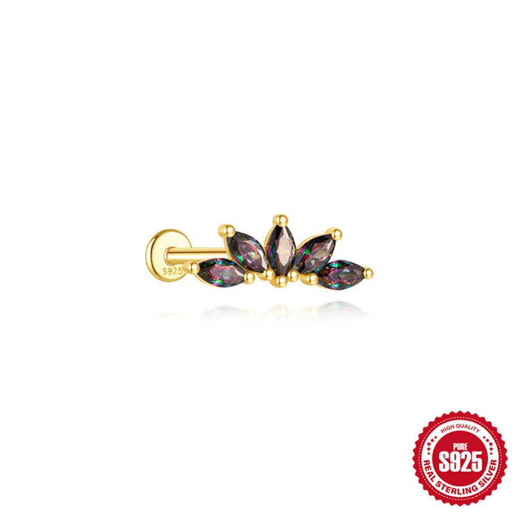 Wholesale S925 Sterling Silver Geometric Style Ear Jewelry With Environmentally Friendly Electroplating And Rainbow Stone