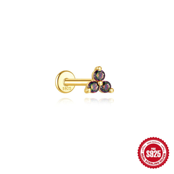 Wholesale S925 Sterling Silver Geometric Style Ear Jewelry With Environmentally Friendly Electroplating And Rainbow Stone