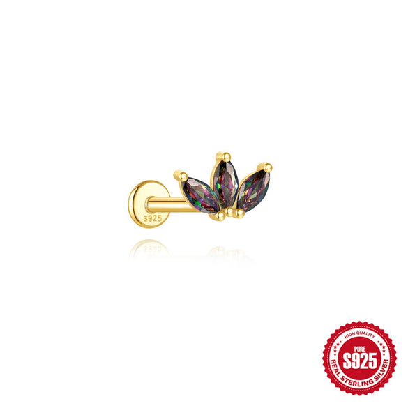 Wholesale S925 Sterling Silver Geometric Style Ear Jewelry With Environmentally Friendly Electroplating And Rainbow Stone