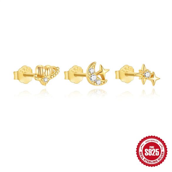 Wholesale S925 Sterling Silver Geometric Style Electroplated Love Star Moon Earrings For Women