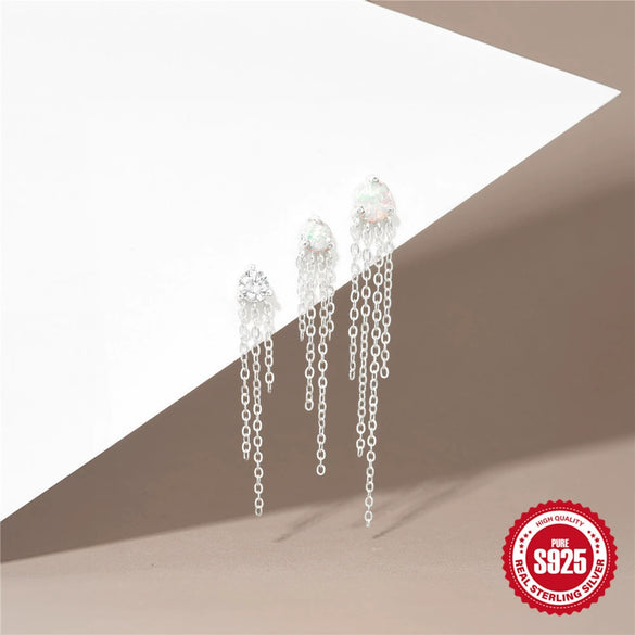 Wholesale S925 Sterling Silver Geometric Tassel Chain Earrings Set With Electroplating For Women