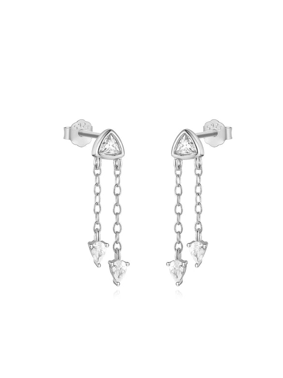 Wholesale S925 Sterling Silver Geometric Tassel Chain Rear Hanging Earrings For Women With Single Diamond Simple Cold Style