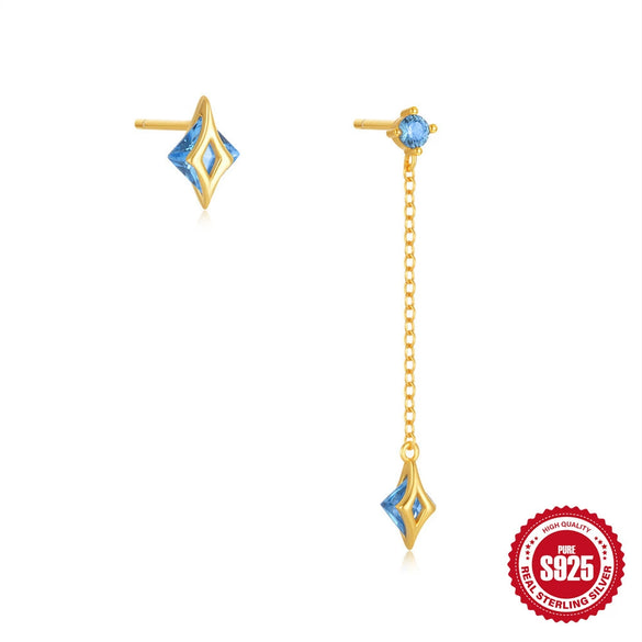 Wholesale S925 Sterling Silver Geometric Tassel Chain Rear Hanging Earrings For Women With Single Diamond Simple Cold Style