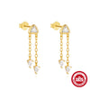 Wholesale S925 Sterling Silver Geometric Tassel Chain Rear Hanging Earrings For Women With Single Diamond Simple Cold Style