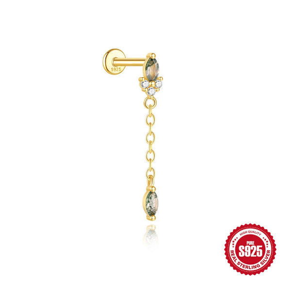 Wholesale S925 Sterling Silver Geometric Tassel Flat Head Threaded Piercing Earrings With Environmentally Friendly Electroplating