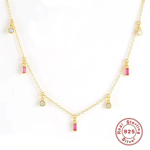 Wholesale S925 Sterling Silver Geometric Tassel Necklace With Inlay And O Chain For Women