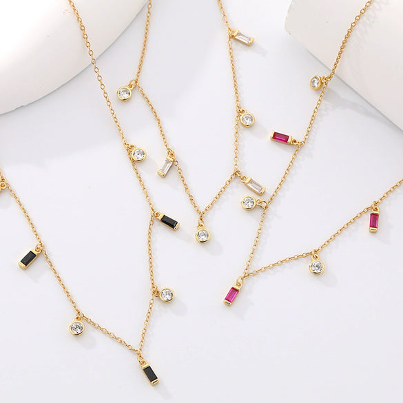 Wholesale S925 Sterling Silver Geometric Tassel Necklace With Inlay And O Chain For Women