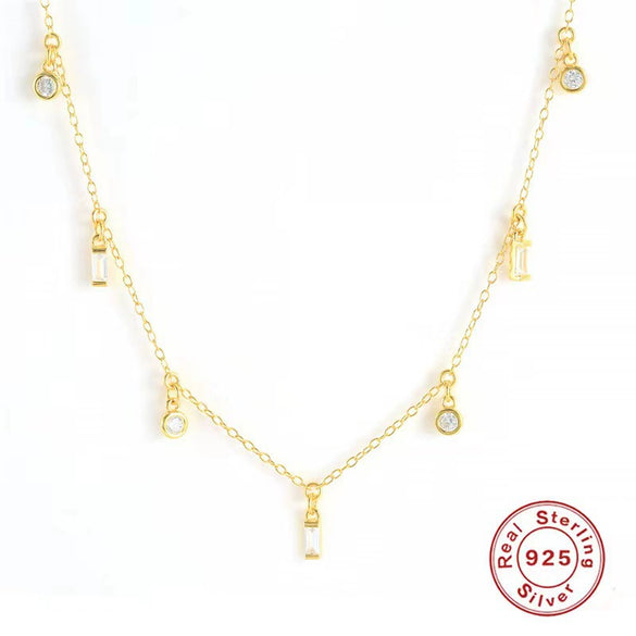 Wholesale S925 Sterling Silver Geometric Tassel Necklace With Inlay And O Chain For Women