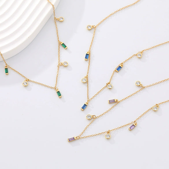 Wholesale S925 Sterling Silver Geometric Tassel Necklace With Inlay And O Chain For Women