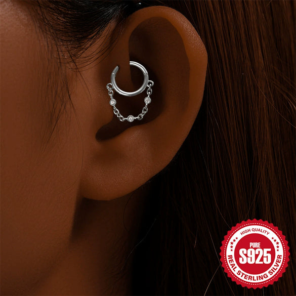 Wholesale S925 Sterling Silver Geometric Tassel Piercing Earrings And Seamless Ring Nose Ring For Women With Electroplating