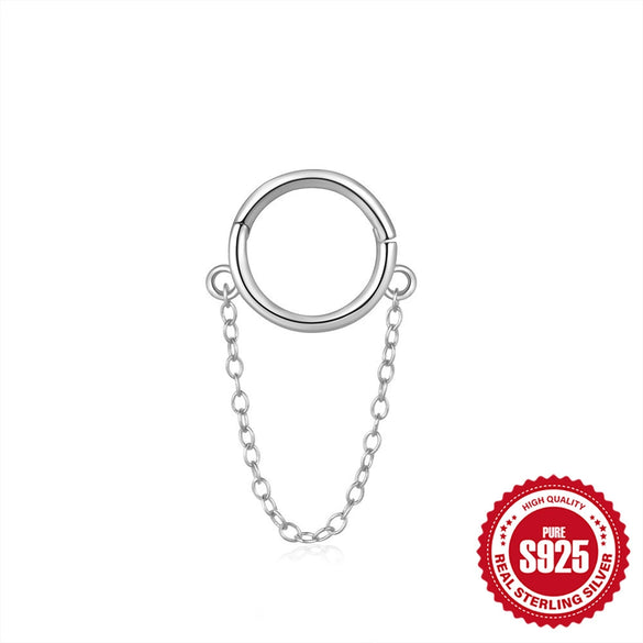 Wholesale S925 Sterling Silver Geometric Tassel Piercing Earrings And Seamless Ring Nose Ring For Women With Electroplating