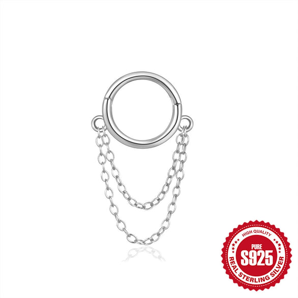 Wholesale S925 Sterling Silver Geometric Tassel Piercing Earrings And Seamless Ring Nose Ring For Women With Electroplating