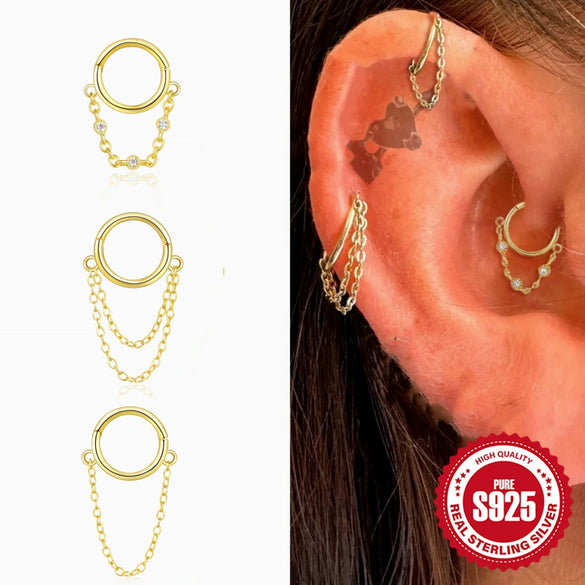Wholesale S925 Sterling Silver Geometric Tassel Piercing Earrings And Seamless Ring Nose Ring For Women With Electroplating