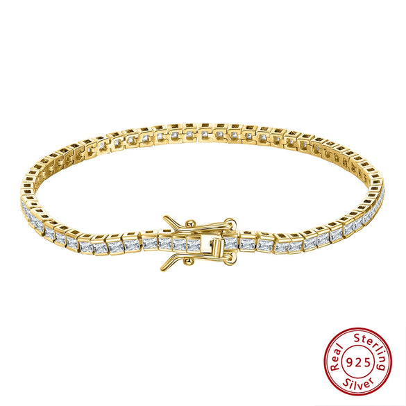 Wholesale S925 Sterling Silver Geometric Tennis Chain Bracelet Electroplated Hiphop Square Unisex Women