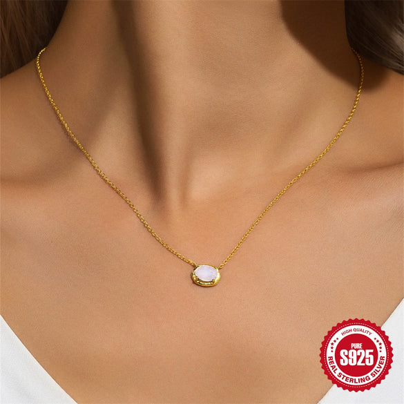 Wholesale S925 Sterling Silver Geometric Texture Powder Opal Necklace With Electroplating For Women