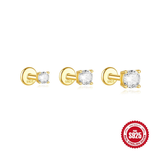 Wholesale S925 Sterling Silver Geometric Thread Piercing Earrings With Zircon And Environmentally Friendly Plating
