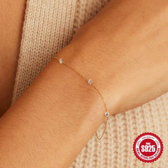 Wholesale S925 Sterling Silver Geometric Three Diamond Stacked Ladies' Personality Matching Bracelet