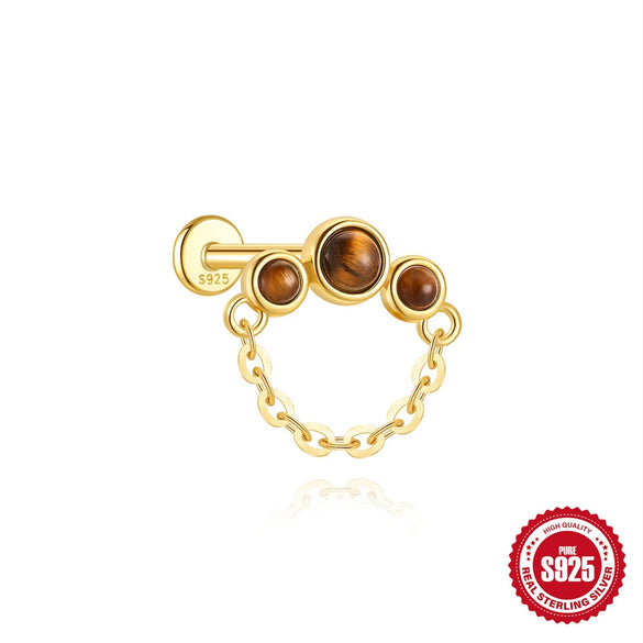 Wholesale S925 Sterling Silver Geometric Tiger Eye Stone Classic Horse Eye Crown Diamond Piercing Earrings With Zirconia