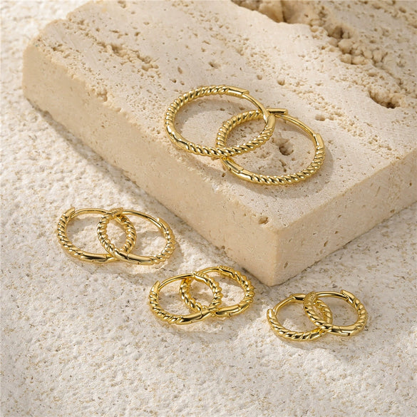 Wholesale S925 Sterling Silver Geometric Twist Trendy Ear Buckle Ring Circle Gold Plated Ear Studs For Women