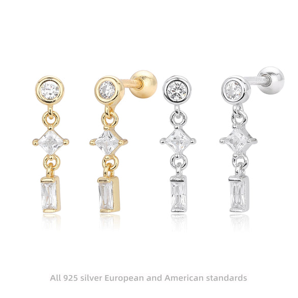 Wholesale S925 Sterling Silver Geometric Twisted Bead Piercing Earrings Electroplated Fashion Style For Women