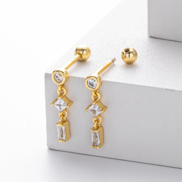Wholesale S925 Sterling Silver Geometric Twisted Bead Piercing Earrings Electroplated Fashion Style For Women