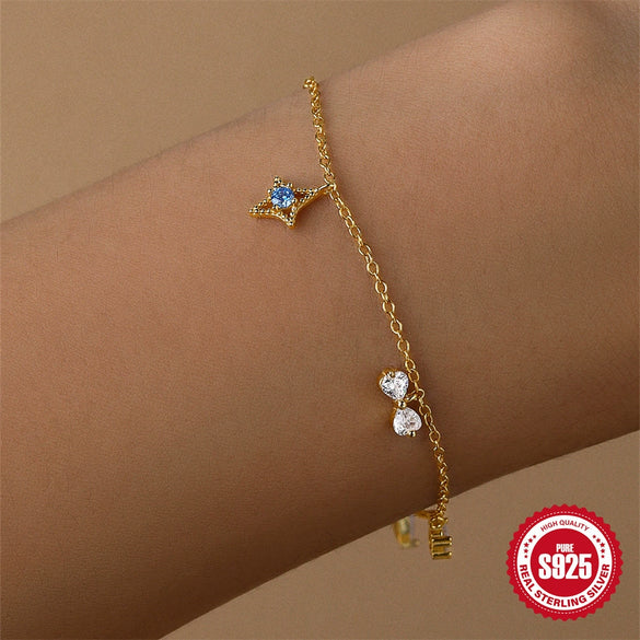 Wholesale S925 Sterling Silver Geometric Water Drop Bow Pendant Bracelet With Real Gold Plating Electroplating For Women Light Luxury Elegant Jewelry