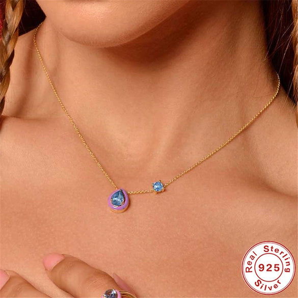 Wholesale S925 Sterling Silver Geometric Water Drop Enamel Drop Oil Pendant Necklace With Electroplating For Women