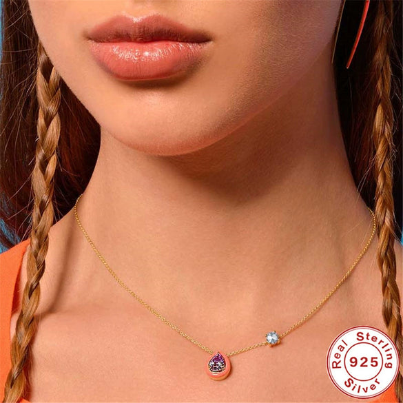 Wholesale S925 Sterling Silver Geometric Water Drop Enamel Drop Oil Pendant Necklace With Electroplating For Women