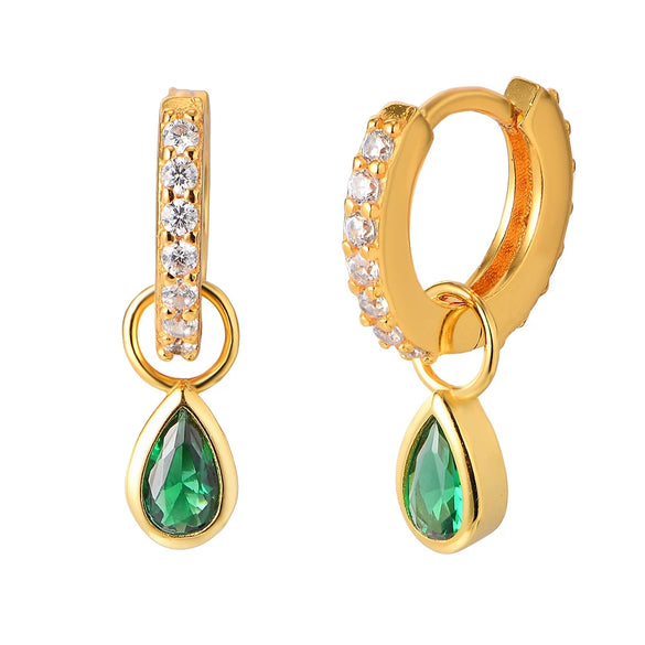 Wholesale S925 Sterling Silver Geometric Water Drop Shape Emerald Zircon Diamond Minimalist Style Women's Earrings